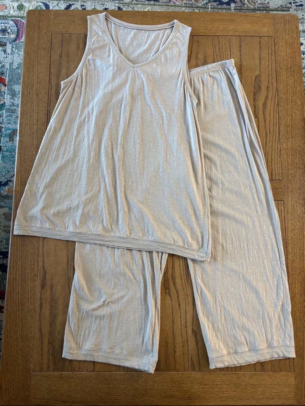 NWOT Eileen Fisher Organic Cotton Sleeveless V Neck Top + Capri Sleep Pajama Set